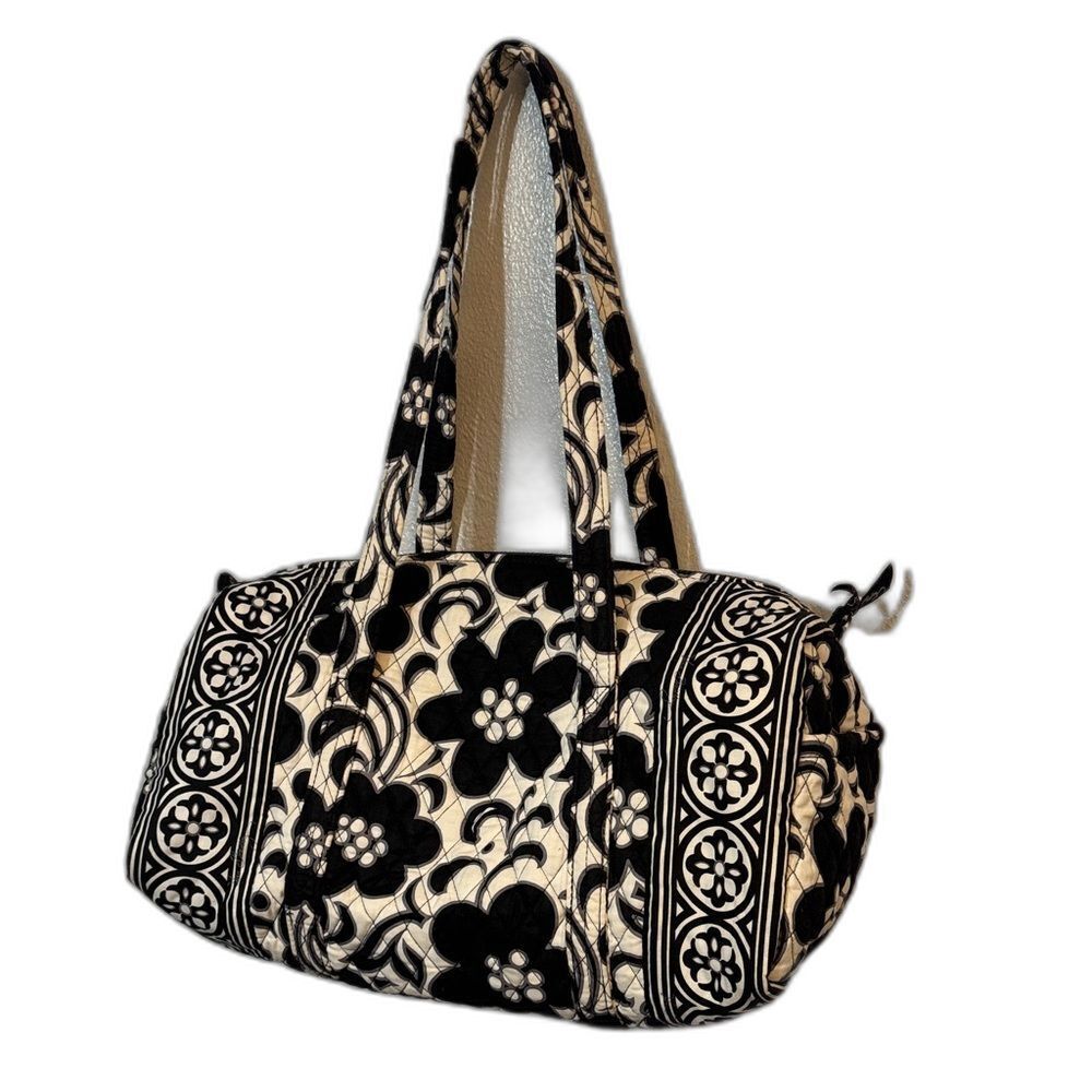 Vera Bradley Night Day Black White Large Quilted Floral Travel Duffel Weekender